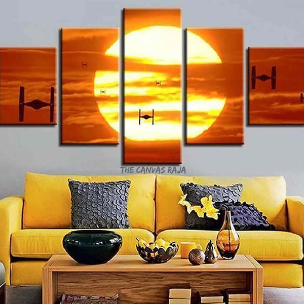 Tie Fighter SUNSET YELLOW Canvas Poster Wall Art Print Landscape Painting