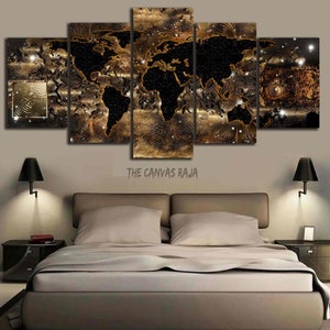Grunge World Map Wall Art Rustic Decor Canvas Large Multi Panel Grunge Print