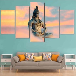 Lord Shiva Wall Art Canvas Hindu Spritual Gods Gift For Men - 5 Piece Canvas Hindu Wall Art Hanging Decor
