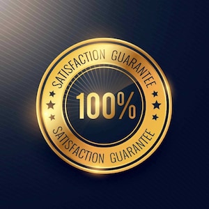 May include: A gold badge with the text "Satisfaction Guarantee" around the edge and "100%" in the center.