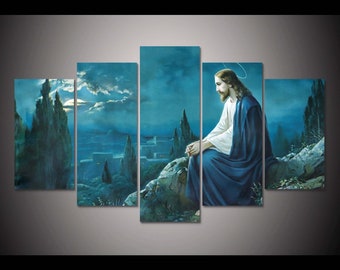 Jesus Christ 5 Panel Wall Art Christian Wall  Decor Painting Art Canvas Christmas Gift