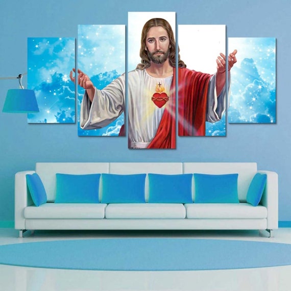 Framed Jesus Christ Christian Wall Decor Painting Art Canvas Etsy