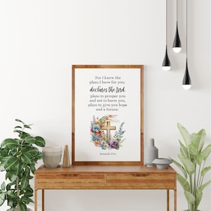 Bible Verse Wall Print, Jeremiah 29:11, I know the plans I have for you, Scripture Wall Art, Unframed Print