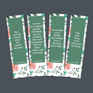 Louisa May Alcott Set of Four Bookmarks, Bookish Quotes, Book Lovers Gift