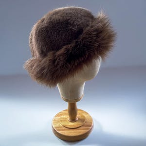 Brown Fur Hat Women&#39;s Bucket Hat, Faux Fur Winter Hat, Vegan Hat Russian Fur Hat, Christmas Warm Gift For Her, Fur Hat With Brim