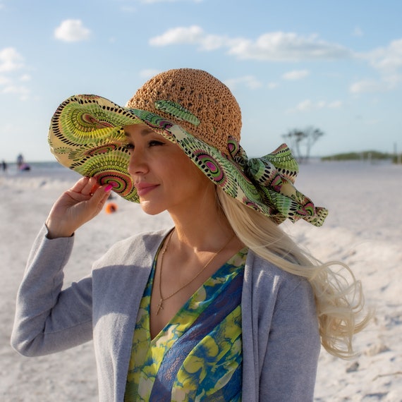Straw Sun Hat, Womens Beach Hat With Bow, Packable Beach Hat, Brim