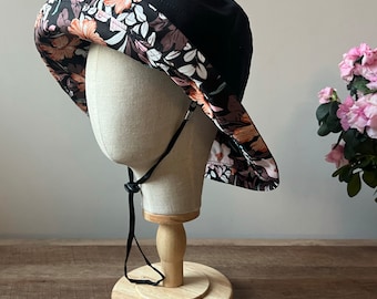 Black Women&#39;s Hat Spring Summer Floral Bucket Hat for Women Cotton hat