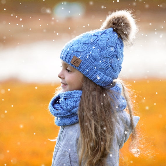 Ensemble écharpe chapeau pour filles, bonnet d'hiver, ensemble