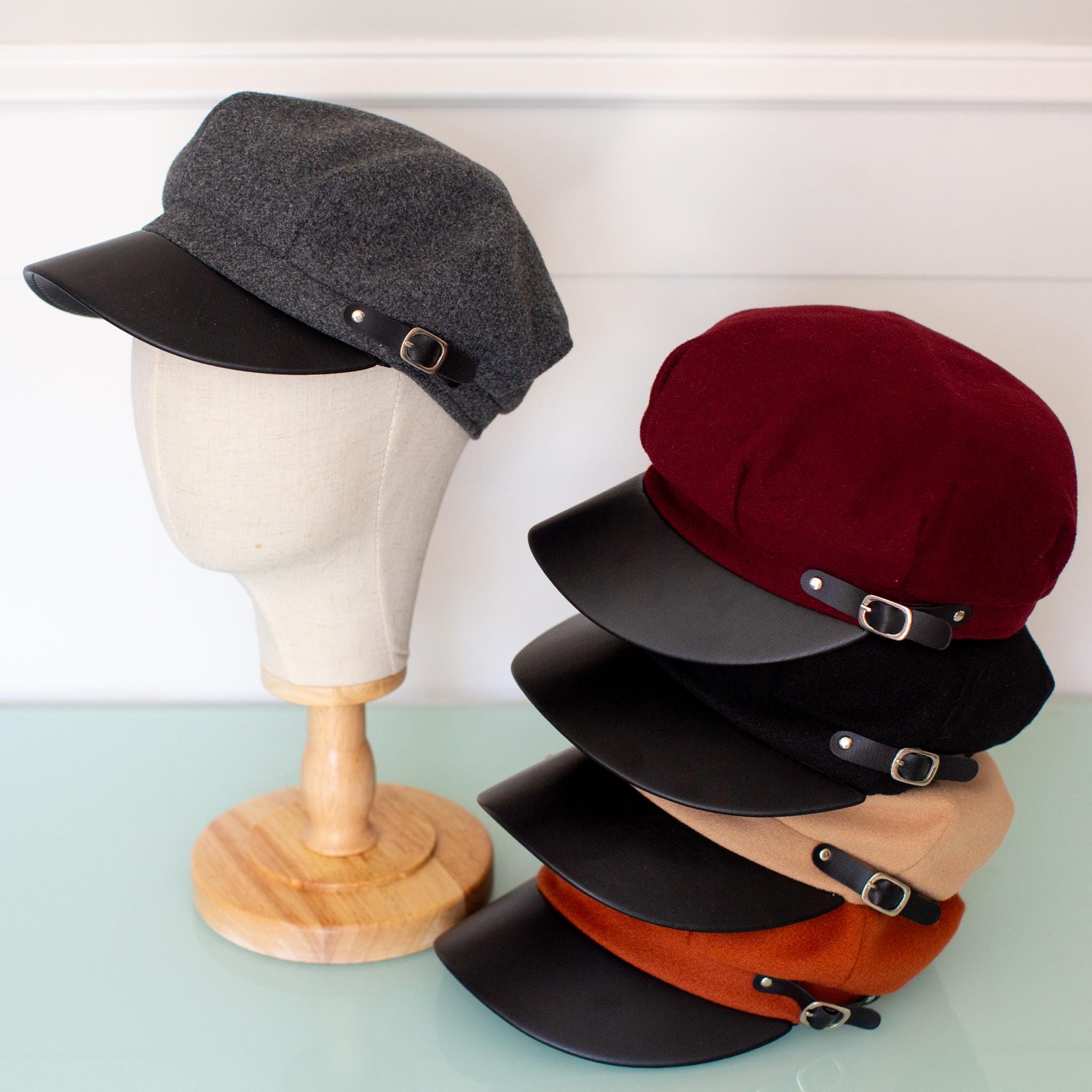 Women's PU Leather Newsboy Cap - 8 Panel Paperboy Style Adjustable Beret Hat