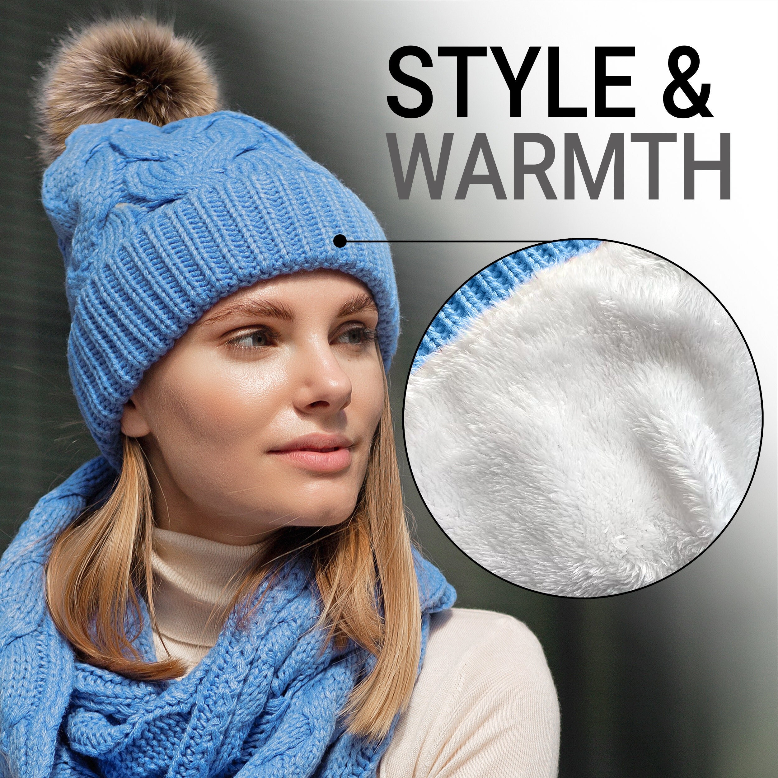 Pom Poms, Slouchy Beanies,beanies Women, Winter Hat and Scarf Set