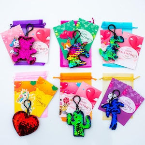 24 Pack Valentine Day Gift Sets Kids Party Favors 72PCS Valentine Cards Sequin Keychains for Valentine Classroom Exchange School Prizes