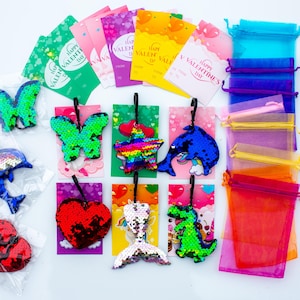 24 Pack Valentine Day Gift Sets Kids Party Favors 72PCS Valentine Cards Sequin Keychains for Valentine Classroom Exchange School Prizes