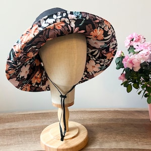 Reversible Wide Brim Cotton Sun Hat – Floral & Solid, Adjustable, Wired Brim, UPF Protection