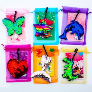 24 PC Valentine Keychain Class Valentines Classroom Valentines Valentines Kids Class Sequin Valentines Cards Gift Bags Valentines for Class