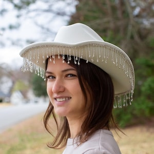 Cowboy Party Hat, White Bridal Hat, Bachelorette Hat, Cowgirl Hat, , Bridal Party Favors, Bachelorette Party Favors, White Summer Hat