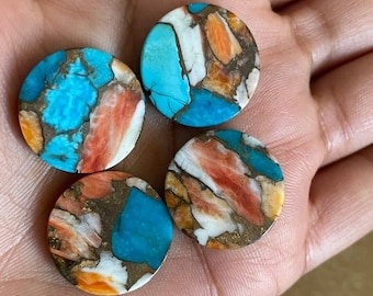 Multicolor Spiny Oyster Copper Turquoise Round Shape Flat Disc Cabochon Gemstone for Jewelry Making,Mohave Oyster Turquoise Bracelet Pendent