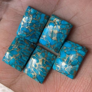 7x5mm Top Quality Blue Copper Mohave Turquoise Rectangle Flatback Cabochon Loose Gemstone Jewelry Making Blue Turquoise Bracelet, All Sizes