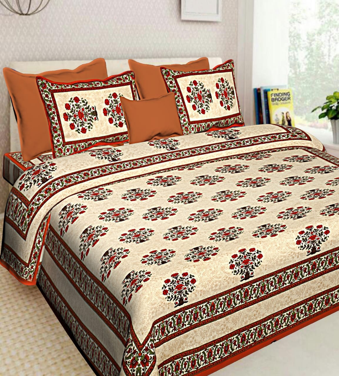 Cotton King Floral Bed Sheets Jaipuri 