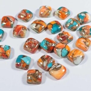 12mm Spiny Oyster Mohave Kupfer Türkis Kissenform Flache Rückseite kalibriert Cabochon Edelsteine für die Schmuckherstellung, Ringe für Männer & Frauen