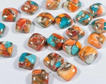 12mm Spiny Oyster Mohave Kupfer Türkis Kissenform Flache Rückseite kalibriert Cabochon Edelsteine für die Schmuckherstellung, Ringe für Männer & Frauen