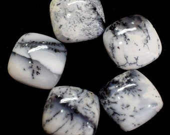Forma de almofada de opala dendrite natural com parte traseira plana cabochão pedra preciosa solta para fazer joias, pingente de pedra preciosa de opala dendrite de alta qualidade, anéis