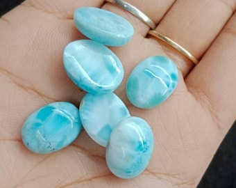 10x14mm High Quality Larimar Oval Shape Flat Back Cabochon Semi Precious     Loose Gemstone for Fashion Jewelry Making, Wholesale Supplier