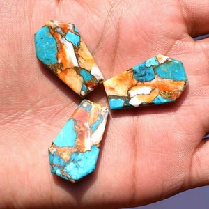 Piedra preciosa de cabujón plano con forma de ataúd turquesa de cobre de ostra espinosa natural para la fabricación de joyas, anillos, pulsera, colgante para collar, regalo