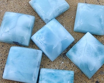 Natural 12mm Sky Blue Larimar Square Shape Smooth Cabochon Semi Precious Stone Loose Gemstone Jewelry Making Wholesale Supplier All Sizes Av