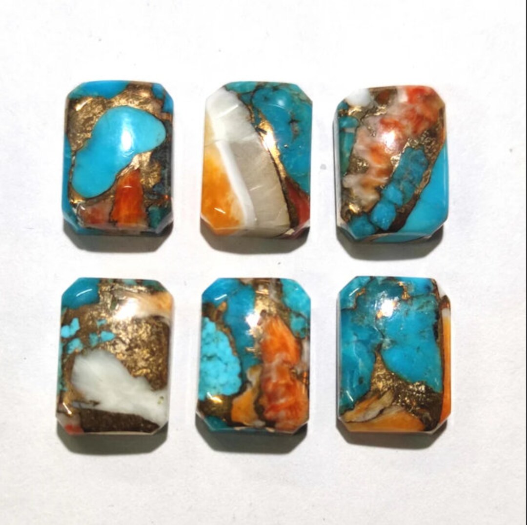 8x12 Mm Natural Spiny Oyster Mohave Copper Turquoise Rectangle Shape ...