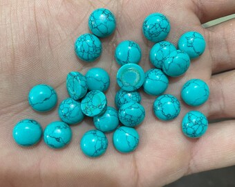 Synthetic Turquoise Round Shape Flat Back 10mm Cabochon Loose Gemstone Fashion Jewelry Making High Quality Gemstone, All Sizes Avl