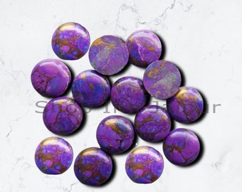 AAA Quality Natural Purple Mohave Copper Turquoise 15mm Round Shape Flat Back Cabochon Loose Gemstones for Jewelry Making, Kingman Turquoise