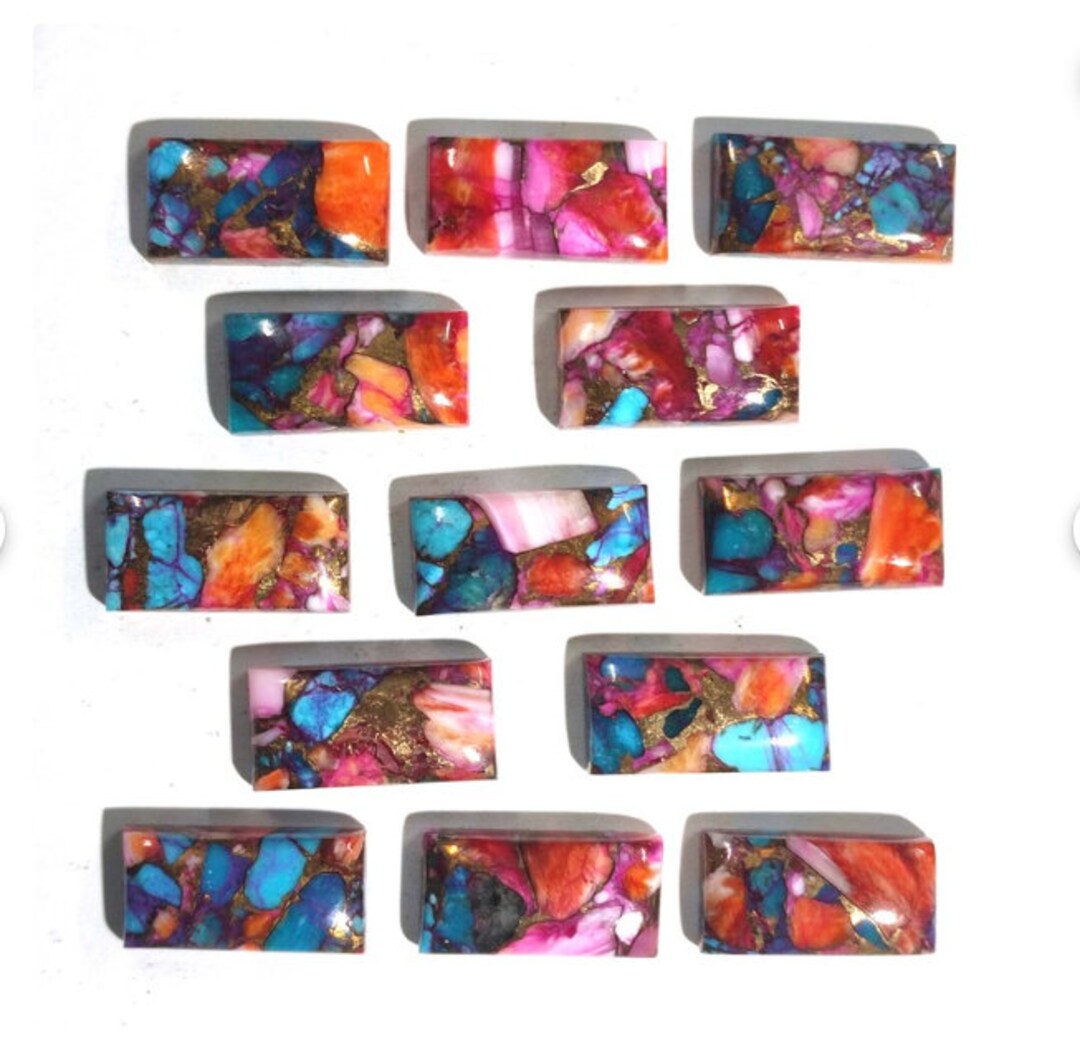 Dahlia Pink Spiny Oyster Copper Turquoise Rectangle Shape Cabochon ...