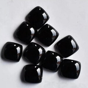 Natural Black Onyx Cushion Shape Flat-back Cabochon Gemstone 