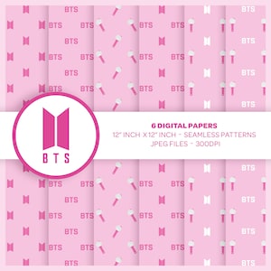 Papel digital sin costuras BTS Kpop, patrón de álbum de recortes rosa Bangtan Sonyeondan, decoración de regalo de Borahae para fanáticos de ARMY