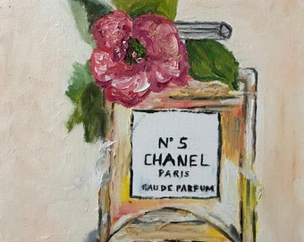 Iconic Chanel Wall Decor; Chanel No 5 oil painting; Perfume bottle on  Canvas board; Dorm Decor; Iconic Designer; Chanel Collectible Item