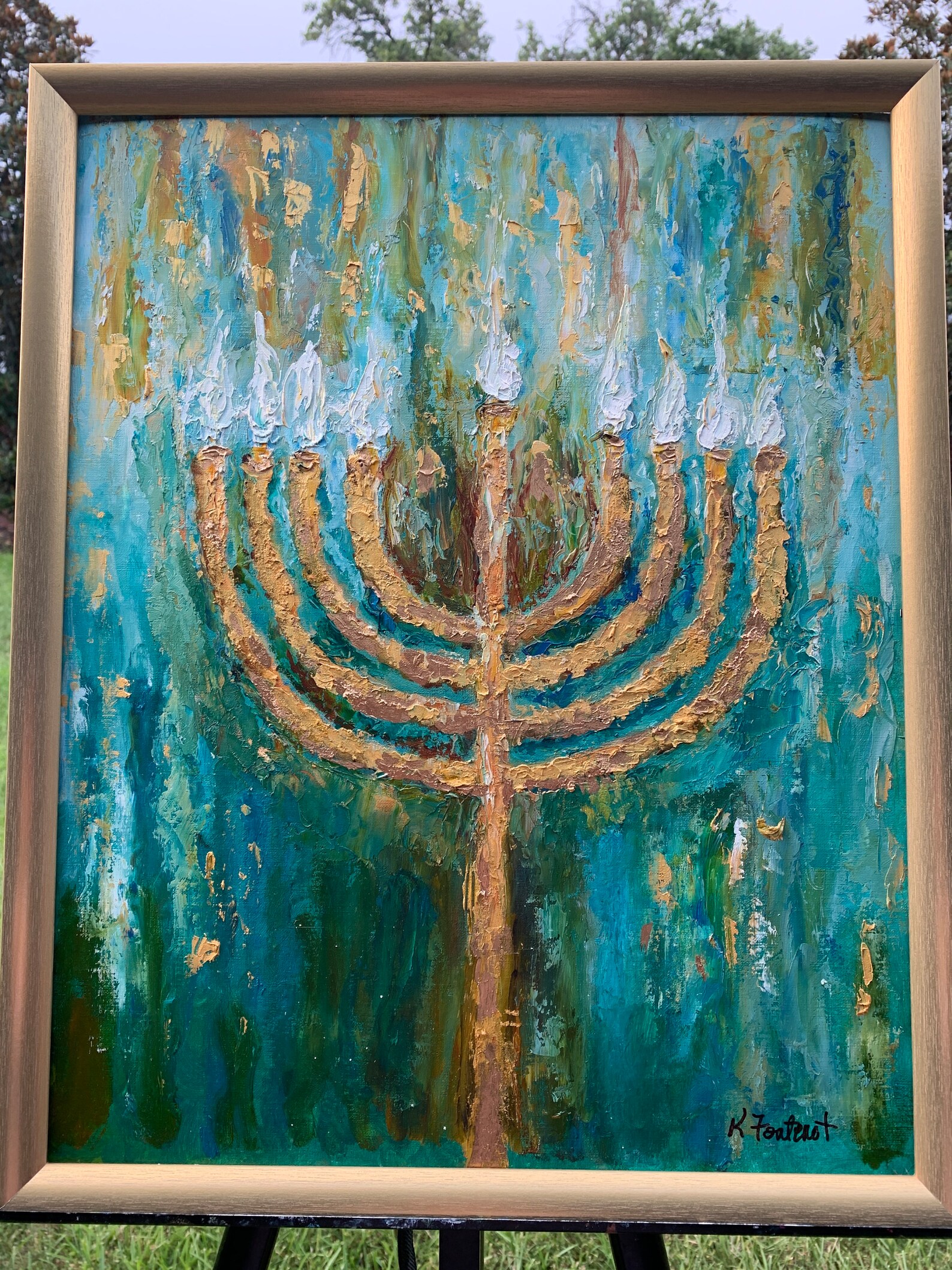 Golden Menorah Art, Festival of Lights, Hanukkah, Chanukah Art, 9 Light