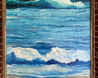 Large Seascape Oil Painting, Beach Art, Santa Monica Beach Painting, Ocean Scapes, Ocean Waves, Seascapes, Signed Giclee Prints