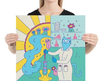 Magical Lab Art Print, Science Cat, Science Wall Art, Funky Decor, Biology Prints, Chemistry Print