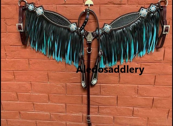Western Dark Brownleather Tack Set of Headstall and Breast 