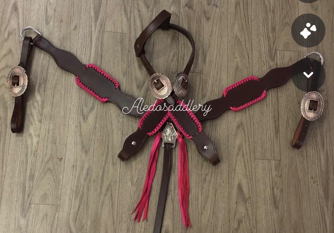 Ensemble Western Bling En Cuir Marron – Tête Et Collier Avec Pierres – Neuf