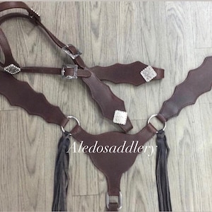 Ensemble De Tête Western Aledo Saddlery - Cuir Naturel - Avec Buckstitch - Neuf