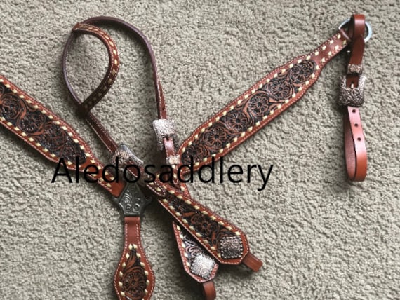 Western Dark Brown Lesther Tack Set of Headstall and Breast 