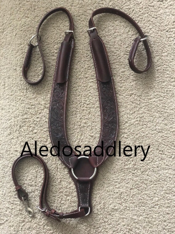Western Brown Leather Hand Carved Pulling Collar By Aledo-saddlery