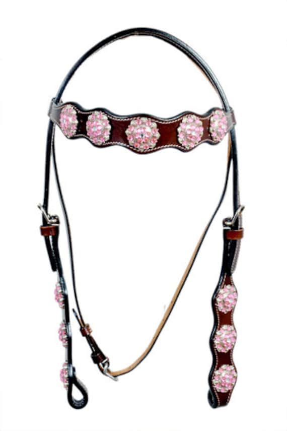 Western Brown Leather Brow-band Style Headstall with Star Conchos 