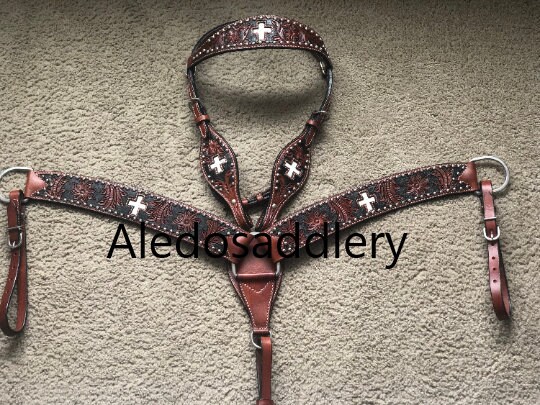 Western Brown Leather Tack Set of Headstall and Breast Collar | Etsy