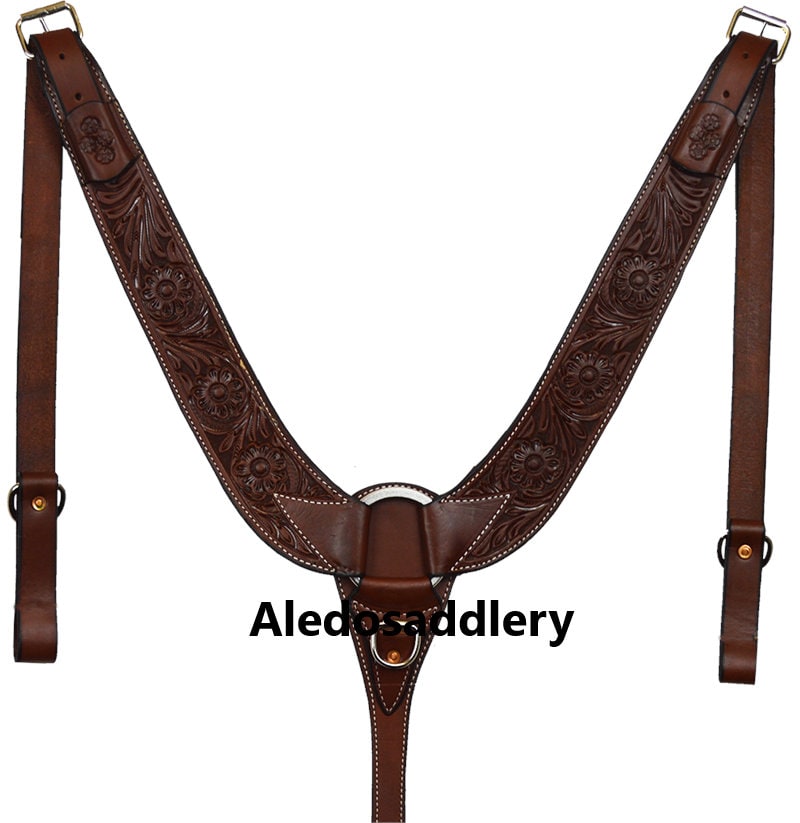 Western Brown leather Hand carved Pulling Collar