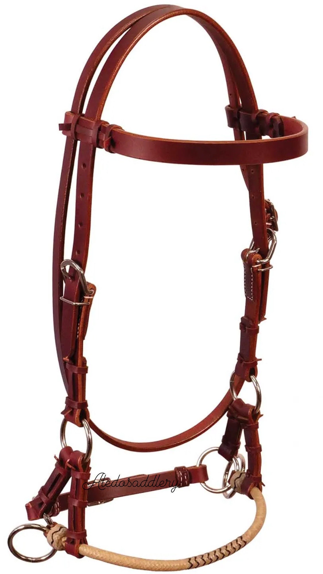 Sidepull Western En Cuir Marron - Bride Sans Mors Pour Cheval - Dreamfield Farm - Neuf