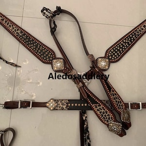 Western Dark Brownleather Tack Set of Headstall and Breast Collar with Wither Strap