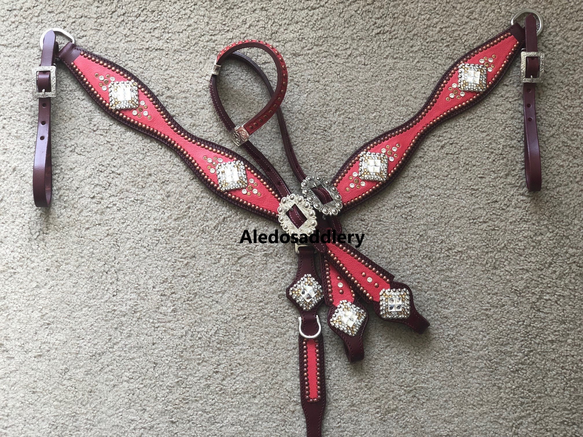 Western Brown Leather Tack set of Headstall & Breast collar with LV  Inlay