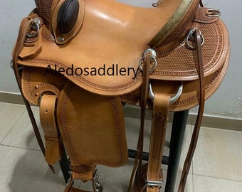 Selle Western Roper Wade En Cuir Huilé Naturel - Tailles 15, 16 Ou 17 Pouces - Avec Rouleaux De Bucking